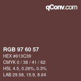 颜色代码: RGB 97 60 57 | qconv.com