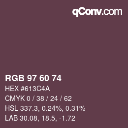 カラーコード: RGB 97 60 74 | qconv.com
