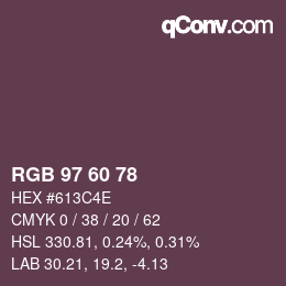カラーコード: RGB 97 60 78 | qconv.com