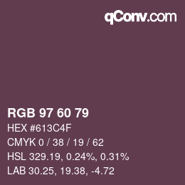 颜色代码: RGB 97 60 79 | qconv.com
