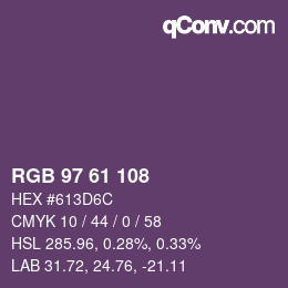 Color code: RGB 97 61 108 | qconv.com