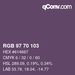 カラーコード: RGB 97 70 103 | qconv.com