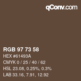 颜色代码: RGB 97 73 58 | qconv.com