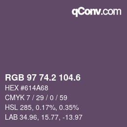 カラーコード: RGB 97 74.2 104.6 | qconv.com
