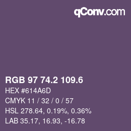 カラーコード: RGB 97 74.2 109.6 | qconv.com