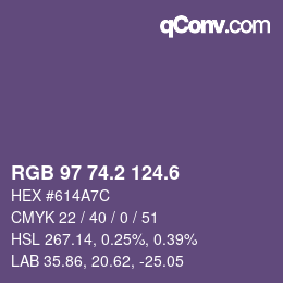 カラーコード: RGB 97 74.2 124.6 | qconv.com