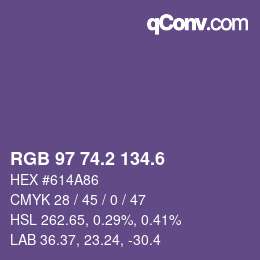 カラーコード: RGB 97 74.2 134.6 | qconv.com