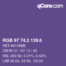 カラーコード: RGB 97 74.2 139.6 | qconv.com