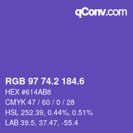 カラーコード: RGB 97 74.2 184.6 | qconv.com