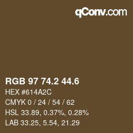 カラーコード: RGB 97 74.2 44.6 | qconv.com