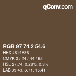 カラーコード: RGB 97 74.2 54.6 | qconv.com