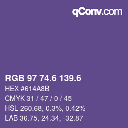 カラーコード: RGB 97 74.6 139.6 | qconv.com