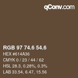 カラーコード: RGB 97 74.6 54.6 | qconv.com