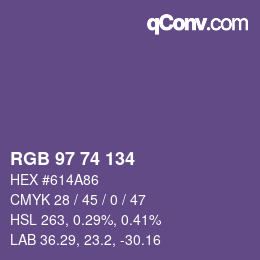 Color code: RGB 97 74 134 | qconv.com