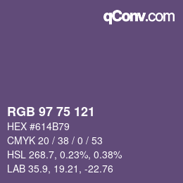 Color code: RGB 97 75 121 | qconv.com