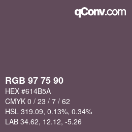 颜色代码: RGB 97 75 90 | qconv.com
