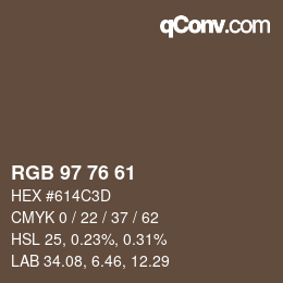 カラーコード: RGB 97 76 61 | qconv.com