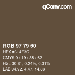 カラーコード: RGB 97 79 60 | qconv.com