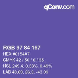 カラーコード: RGB 97 84 167 | qconv.com