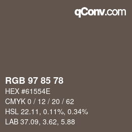 カラーコード: RGB 97 85 78 | qconv.com