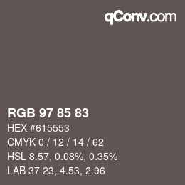 颜色代码: RGB 97 85 83 | qconv.com