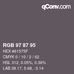 颜色代码: RGB 97 87 95 | qconv.com