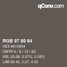 カラーコード: RGB 97 89 84 | qconv.com