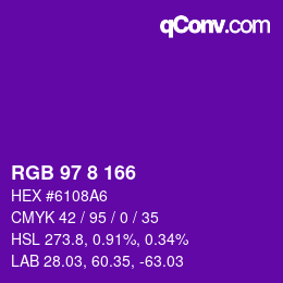 颜色代码: RGB 97 8 166 | qconv.com