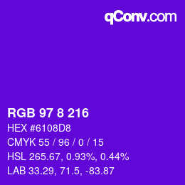 颜色代码: RGB 97 8 216 | qconv.com