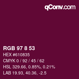 カラーコード: RGB 97 8 53 | qconv.com