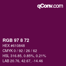 颜色代码: RGB 97 8 72 | qconv.com