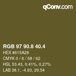 カラーコード: RGB 97 90.8 40.4 | qconv.com