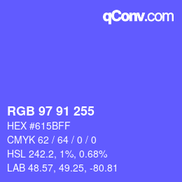 Color code: RGB 97 91 255 | qconv.com