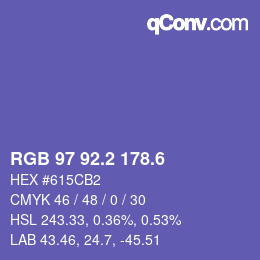 カラーコード: RGB 97 92.2 178.6 | qconv.com