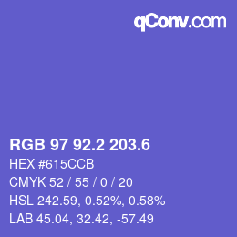 カラーコード: RGB 97 92.2 203.6 | qconv.com