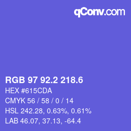 カラーコード: RGB 97 92.2 218.6 | qconv.com