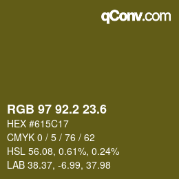 カラーコード: RGB 97 92.2 23.6 | qconv.com