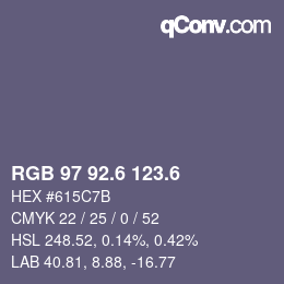 カラーコード: RGB 97 92.6 123.6 | qconv.com