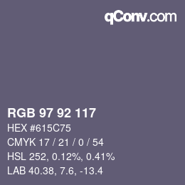 カラーコード: RGB 97 92 117 | qconv.com