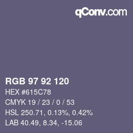 カラーコード: RGB 97 92 120 | qconv.com