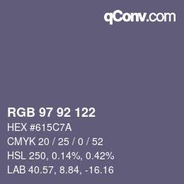 颜色代码: RGB 97 92 122 | qconv.com