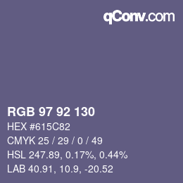 颜色代码: RGB 97 92 130 | qconv.com