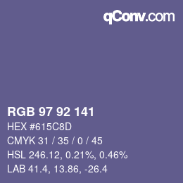 カラーコード: RGB 97 92 141 | qconv.com