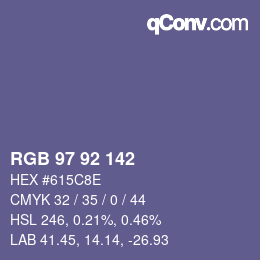 カラーコード: RGB 97 92 142 | qconv.com
