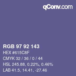 颜色代码: RGB 97 92 143 | qconv.com