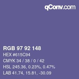 颜色代码: RGB 97 92 148 | qconv.com