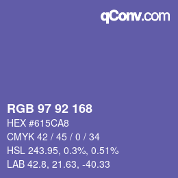 颜色代码: RGB 97 92 168 | qconv.com