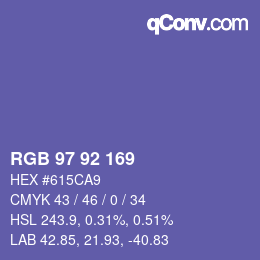 颜色代码: RGB 97 92 169 | qconv.com
