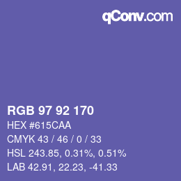 颜色代码: RGB 97 92 170 | qconv.com