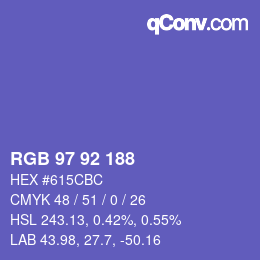 Color code: RGB 97 92 188 | qconv.com